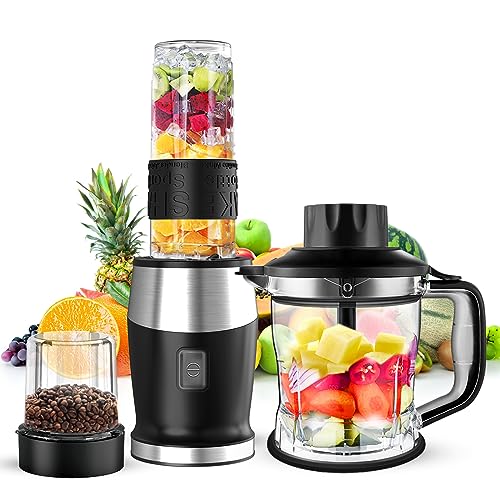 Goelunmy Blender and Food Processor Combo, Blender for Shakes and...